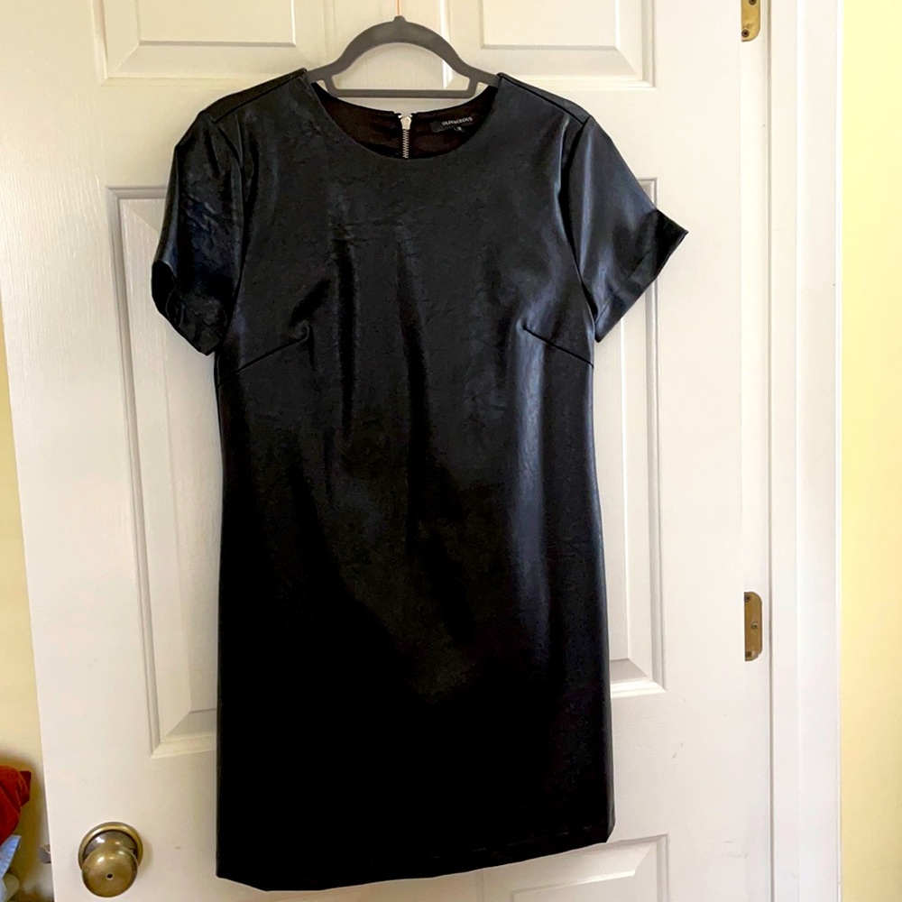 Black Faux Leather Shift Dress